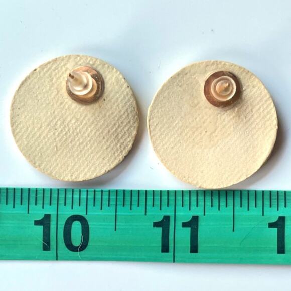 Handmade Paint Splatter Round Geometric Ceramic Disk Earrings - Picture 3 of 4